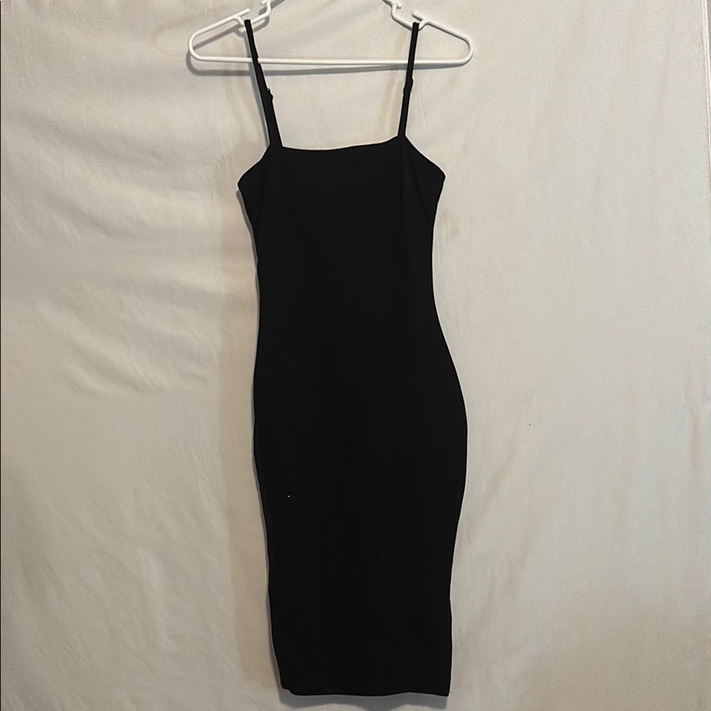 Lulu's Black Spaghetti Strap Sheath Midi Dress
